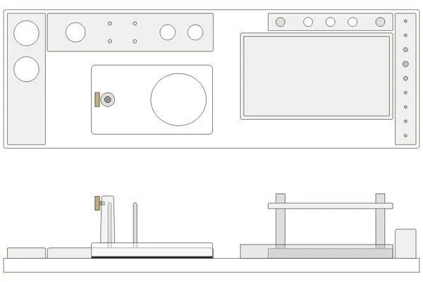 Simple drawing - This is the basic layout of my fly tying station. You can download this drawing in <a href="./#pdf">PDF-format from the article</a>.